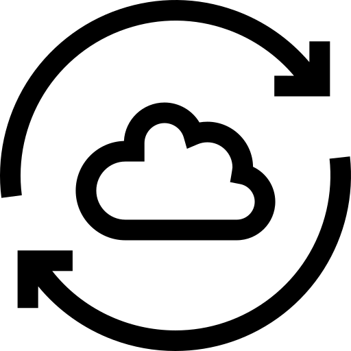 A cloud symbol within a synchronization symbol, implying cloud synchronization